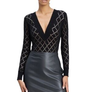 Costa Blanca Deep V-Neck Sweater in Black Shimmer Size M